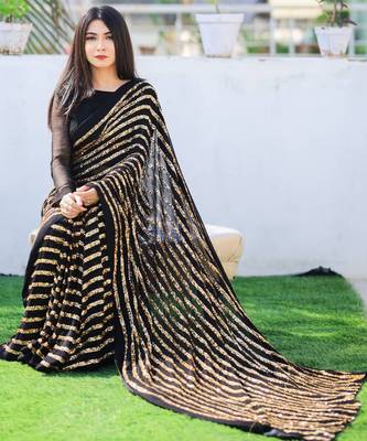 black faux georgette saree with golden sequin work 2