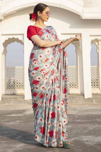 Printed Satin Saree With Blouse Piece