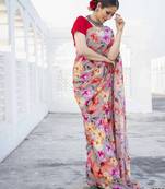 Printed Satin Saree With Blouse Piece