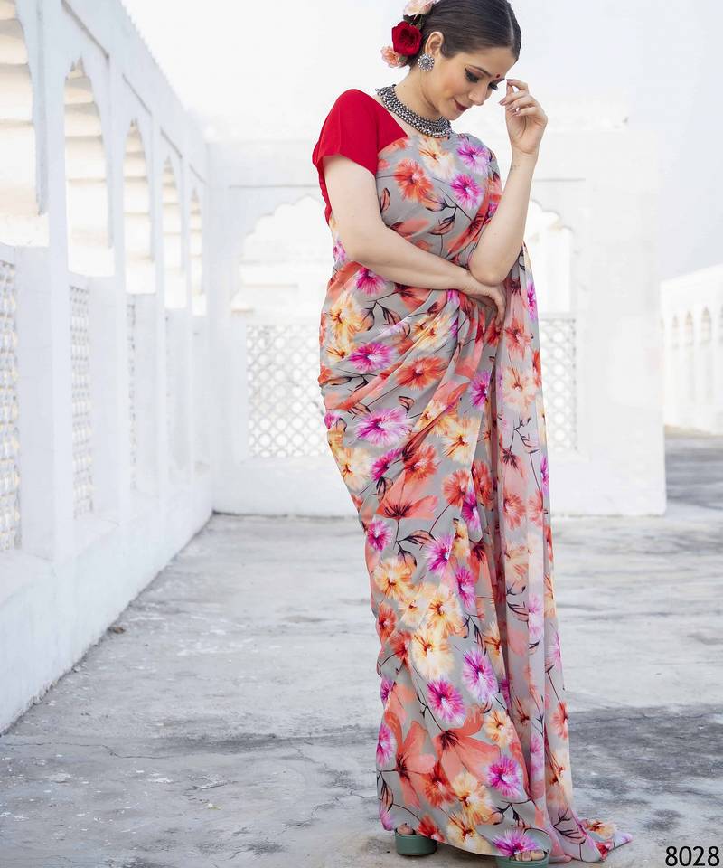 Printed Satin Saree With Blouse Piece