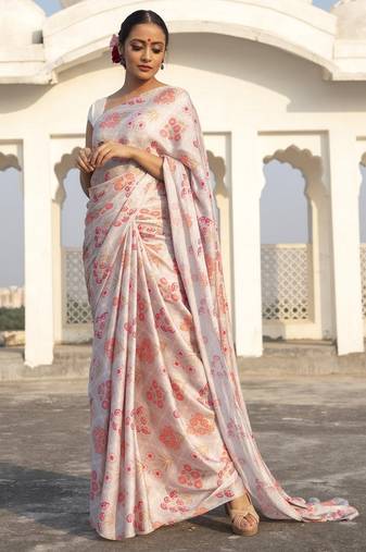 Designer printed satin saree