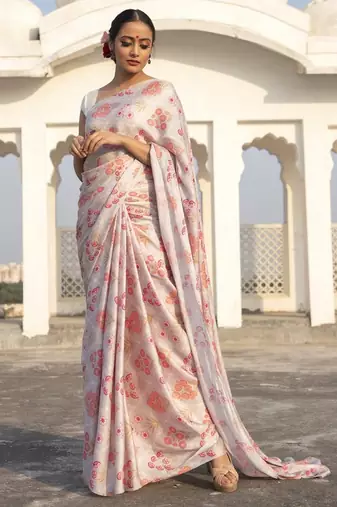 Designer printed satin saree
