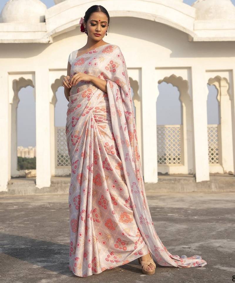 Designer printed satin saree