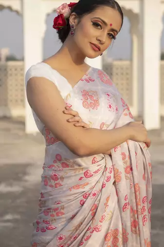 Designer printed satin saree