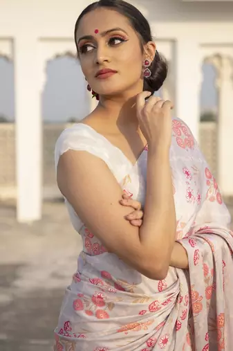 Designer printed satin saree