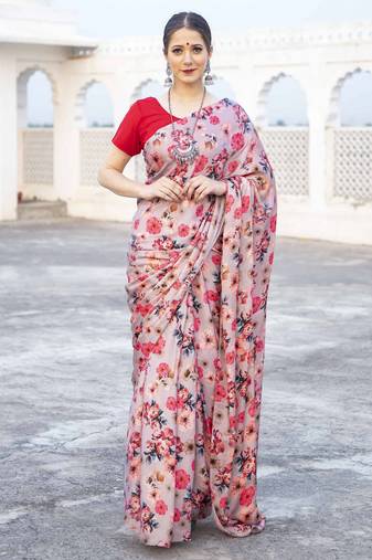 Printed Satin Saree With Blouse Piece