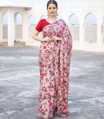 Printed Satin Saree With Blouse Piece