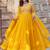 Artistic Yellow Thread Work Georgette Haldi Wear Gown With Dupatta