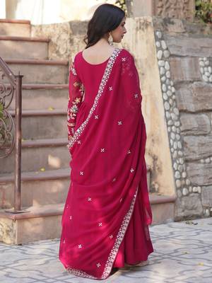 Noteworthy Pink Floral Work Georgette Engagement Wear Gown With Dupatta 6