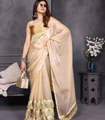 cream hand woven silk blend tassel saree set