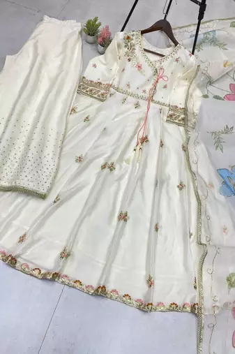 ivory anarkali with organza dupatta