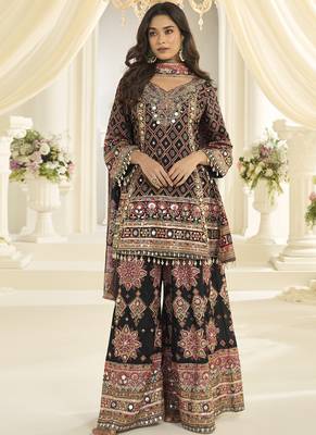 multicolor printed art silk anarkali suit set 1
