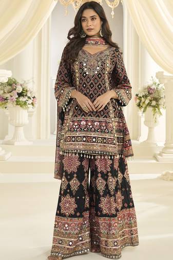 Multicolor hand aari work naturl crep silk  anarkali