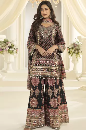 Multicolor hand aari work naturl crep silk  anarkali