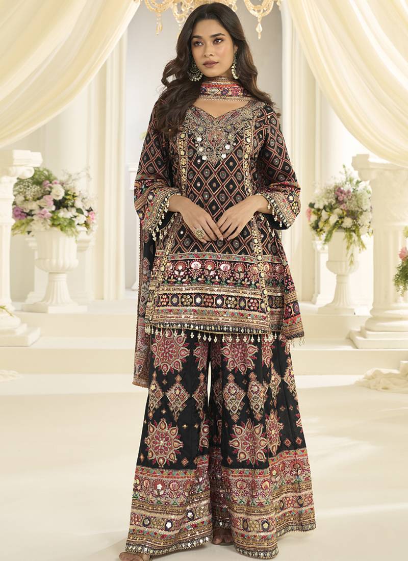 Multicolor hand aari work naturl crep silk  anarkali