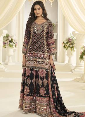 multicolor printed art silk anarkali suit set 2
