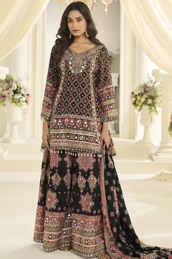 multicolor printed art silk anarkali suit set