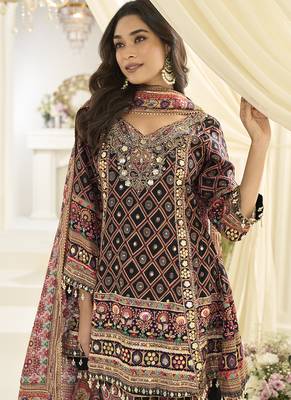 multicolor printed art silk anarkali suit set 3