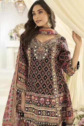 multicolor printed art silk anarkali suit set