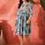 Daylist women blue floral print lacework cotton slub fit & flare dress