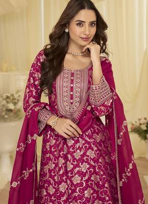 pink embroidered viscose silk anarkali suit 3