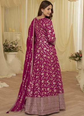pink embroidered viscose silk anarkali suit 4