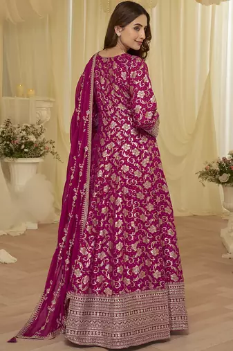 pink embroidered viscose silk anarkali suit