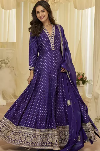 purple gota patti viscose anarkali suit