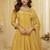 Light-yellow embroidered viscos jacquard silk anarkali suit