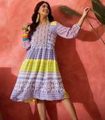 multicolor printed modal a line midi dress