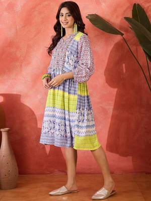 multicolor printed modal a line midi dress 4