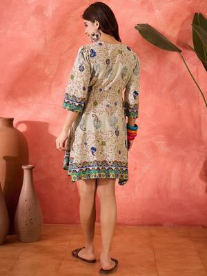 grey paisley printed blended cotton mini dress 3