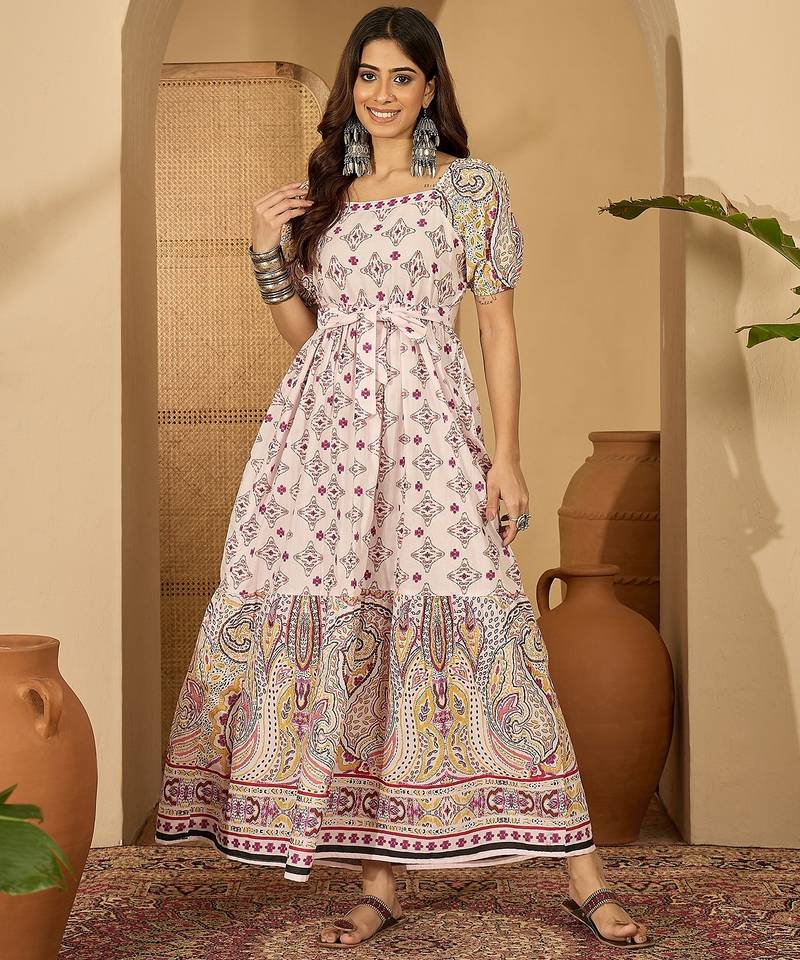 Daylist off white and off white paisley print a-line dress