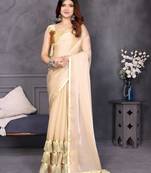 cream hand woven silk blend saree
