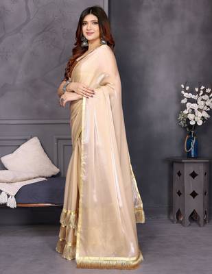 cream hand woven silk blend saree 2