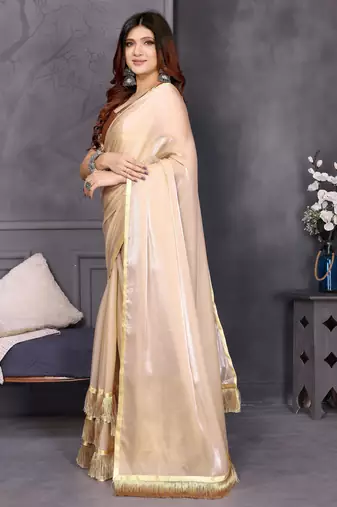 cream hand woven silk blend saree