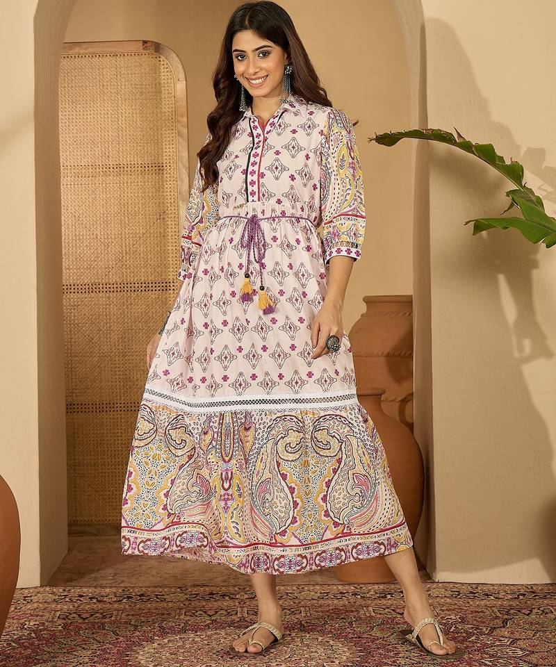 Daylist off white and purple and yellow paisley print maxi dress