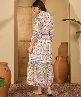 purple paisley printed blended cotton midi dress 3