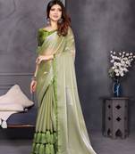green resham woven silk blend saree
