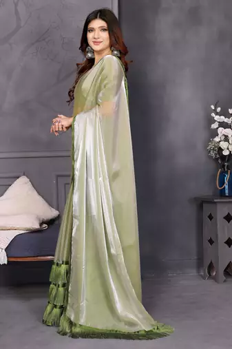 green resham woven silk blend saree