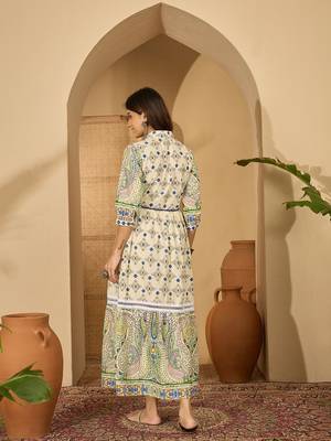 blue printed blended cotton midi dress 4