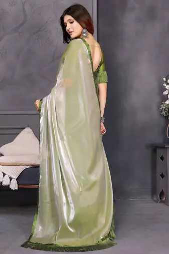 green resham woven silk blend saree