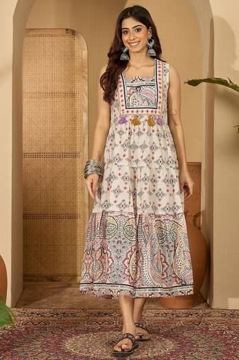 Daylist off white and multicoloured paisley print a-line dress