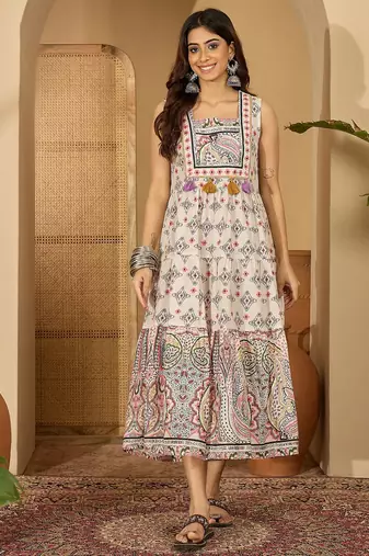 Daylist off white and multicoloured paisley print a-line dress