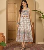 multicolor paisley printed blended cotton midi dress