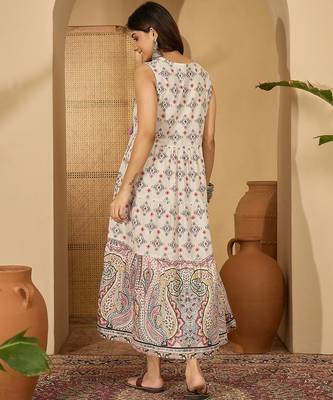 multicolor paisley printed blended cotton midi dress 2