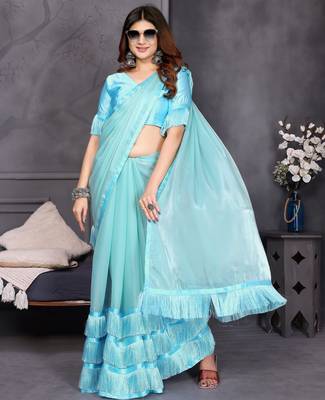 sky blue resham woven silk blend saree 2