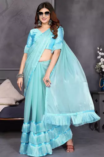 sky blue resham woven silk blend saree