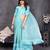 Resham sutra sky blue silk blend tassel saree with satin gold blouse piece