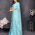 Resham sutra sky blue silk blend tassel saree with satin gold blouse piece